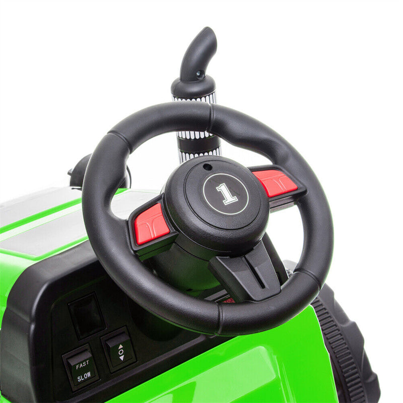 3-Speed Electric Ride On Tractor Car Toy with Trailer for Kids - Remote Controlled