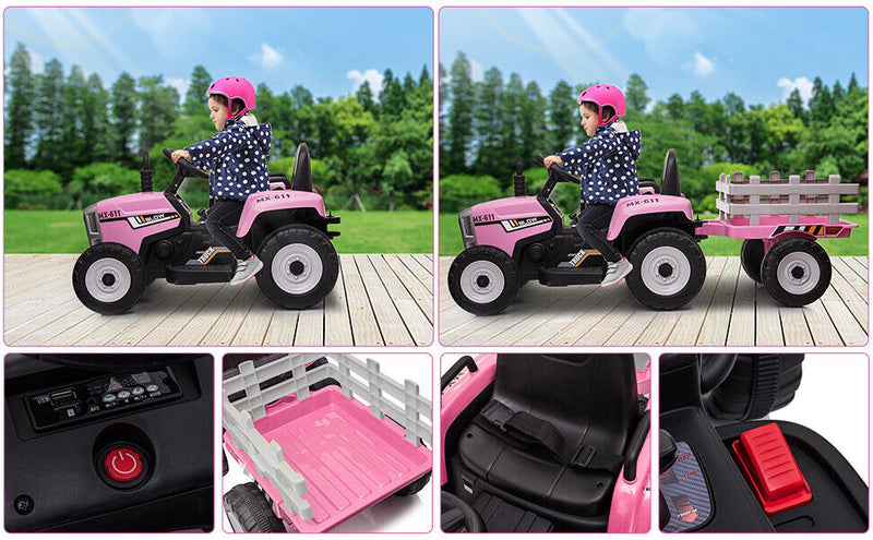 3-Speed Electric Ride On Tractor Toy with Trailer for Kids - Remote Controlled