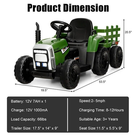 3-Speed Kids Ride-On Tractor with Ground Loader Attachment