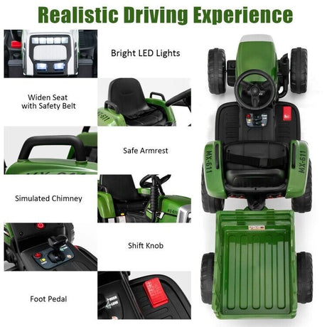 3-Speed Kids Ride-On Tractor with Ground Loader Attachment