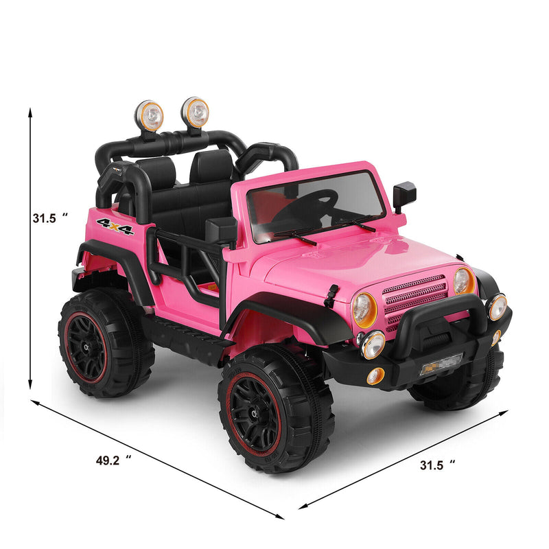 3-Speed Pink Ride On Car Truck for Kids with RC, MP3, LED Lights, USB, and Cover - 12V Battery Powered