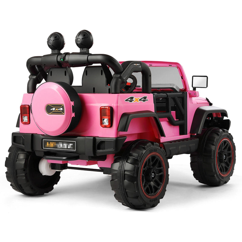 3-Speed Pink Ride On Car Truck for Kids with RC, MP3, LED Lights, USB, and Cover - 12V Battery Powered