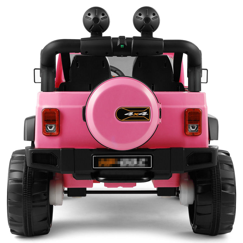 3-Speed Pink Ride On Car Truck for Kids with RC, MP3, LED Lights, USB, and Cover - 12V Battery Powered