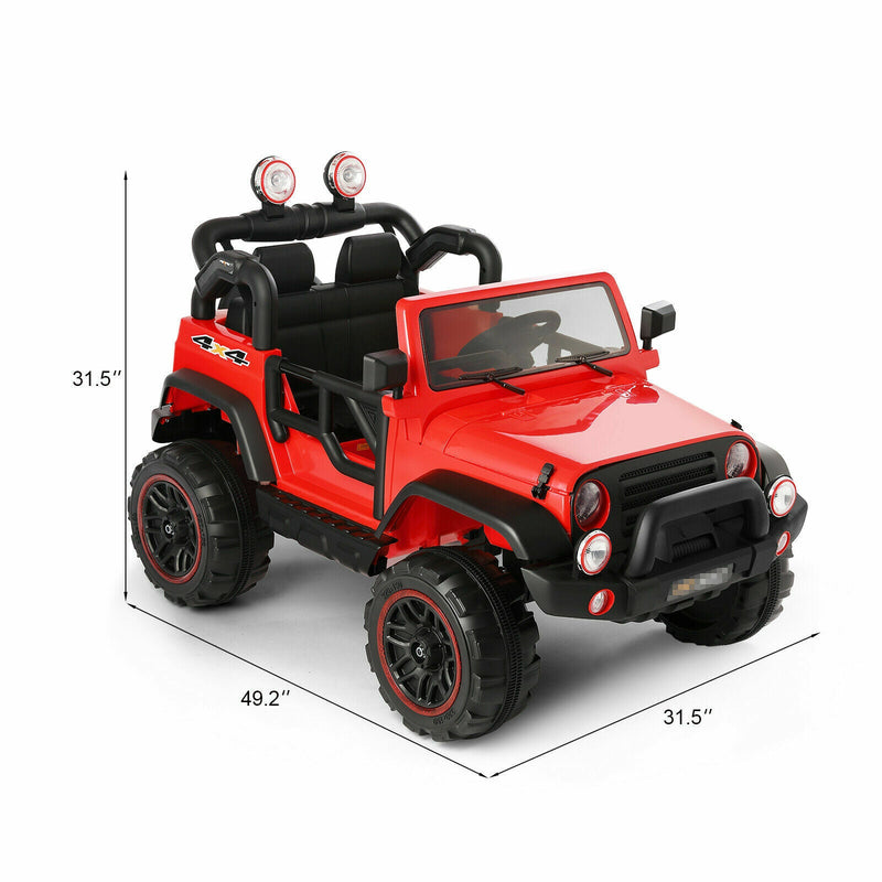 3-Speed Red Ride On Car Truck for Kids with RC, MP3, LED Lights, USB, and Cover - 12V