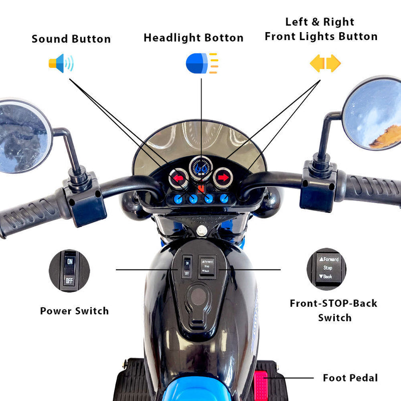 3-Wheel Chopper Motorbike Toy for Kids with LED Lights