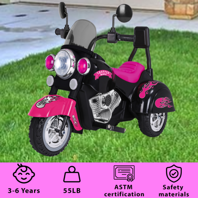 3-Wheel Chopper Motorbike Toy for Kids with LED Lights - Harley Motorcycle Inspired