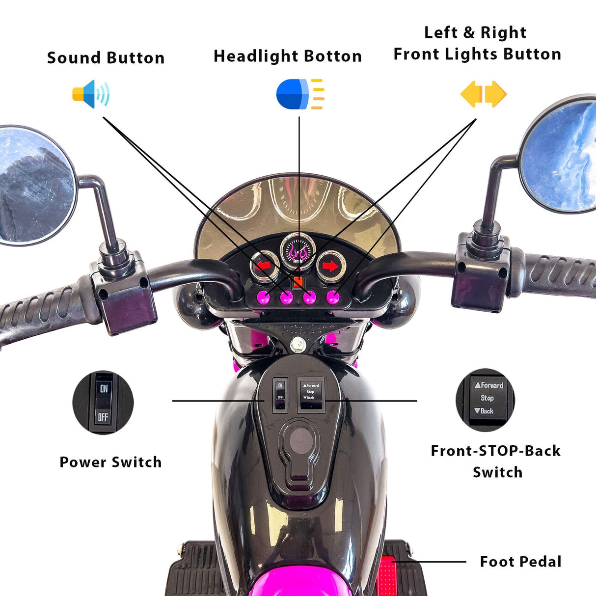 3-Wheel Chopper Motorbike Toy for Kids with LED Lights - Harley Motorcycle Inspired