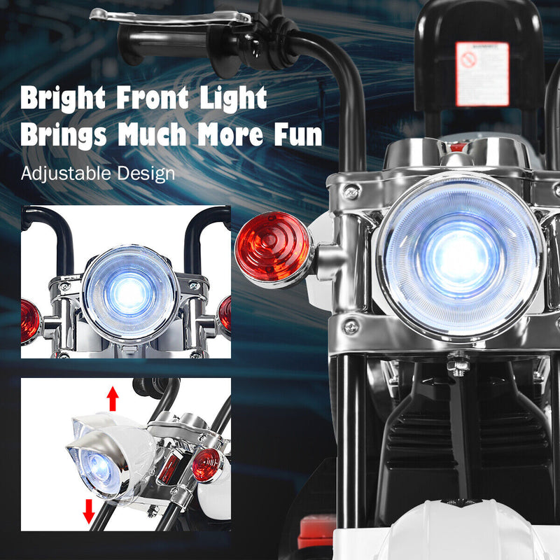3-Wheel Chopper Motorcycle for Kids with Light & Horn - White