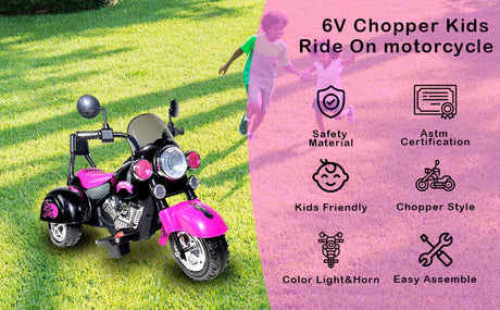 3-Wheel Chopper Ride-On Motorcycle Toy for Kids with LED Headlights