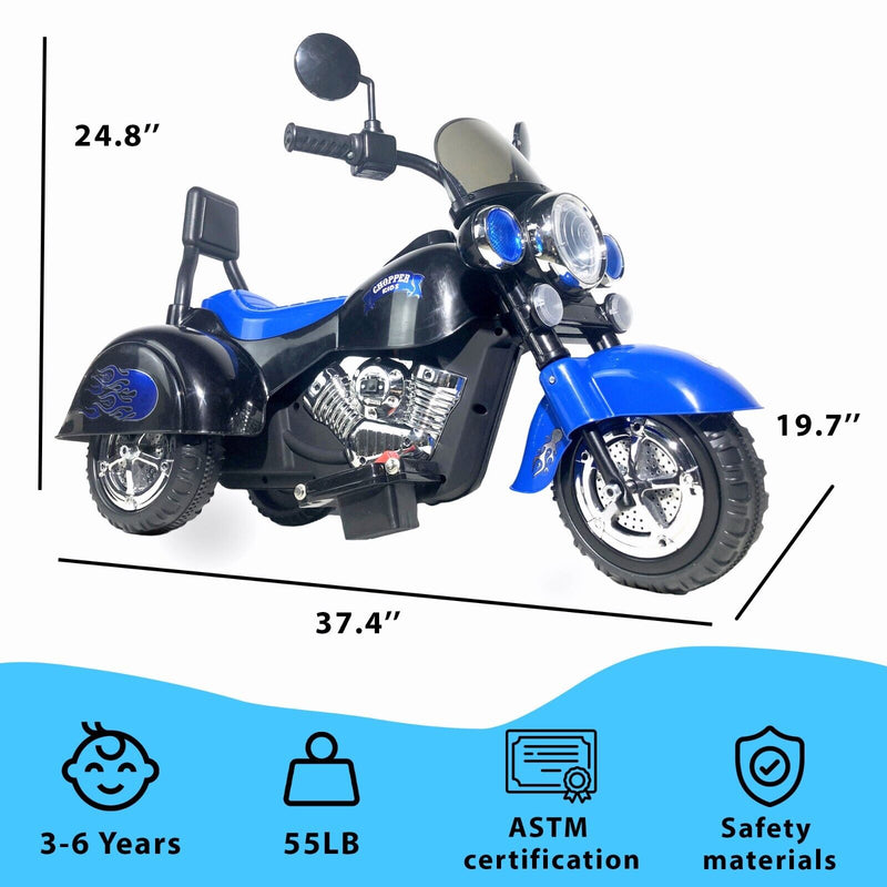 3-Wheel Chopper Ride-On Motorcycle Toy for Kids with LED Headlights