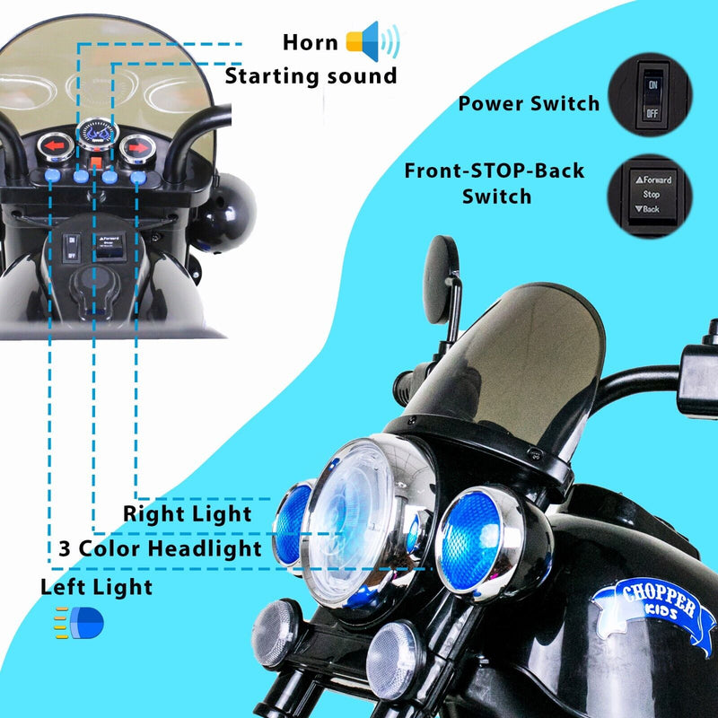 3-Wheel Chopper Ride-On Motorcycle Toy for Kids with LED Headlights