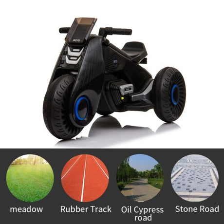 3-Wheel Double Drive Electric Motorcycle for Kids in Sleek Black