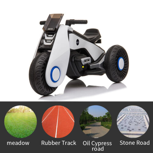 3-Wheel Double Drive Electric Motorcycle for Kids in White, Black, or Pink