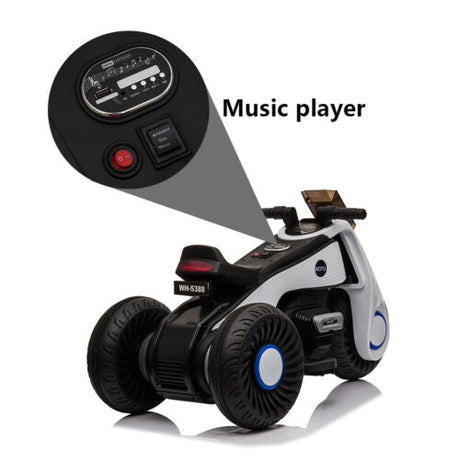 3-Wheel Double Drive Electric Motorcycle for Kids in White, Black, or Pink