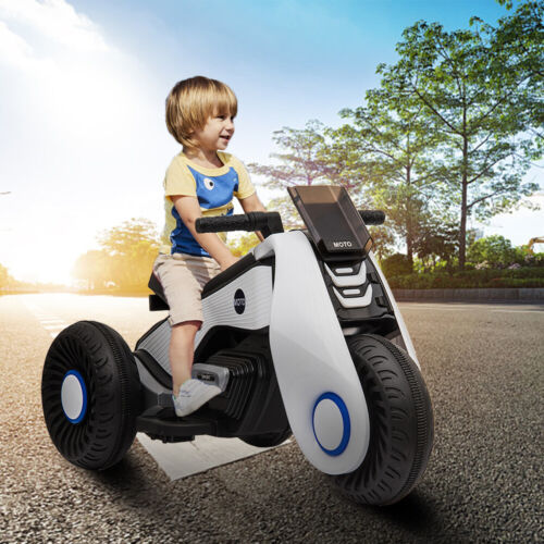 3-Wheel Double Drive Electric Motorcycle for Kids in White, Black, or Pink