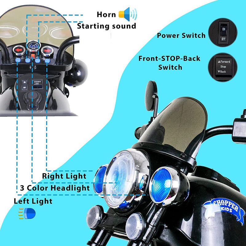 3-Wheel Electric Motorcycle for Kids with LED Headlights and Rechargeable Battery