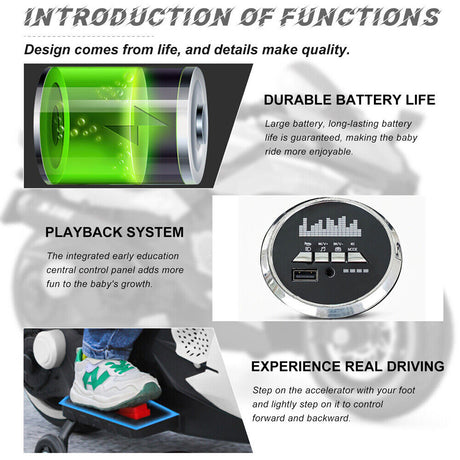 3-Wheel Electric Ride-On Motorcycle for Kids with Rechargeable 12V Battery