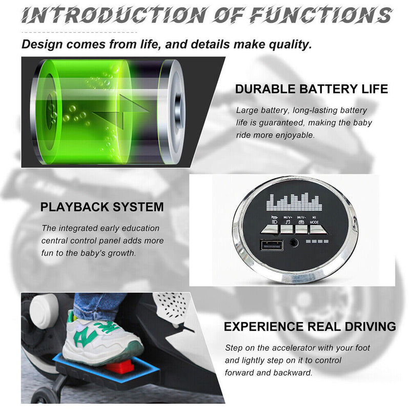 3-Wheel Electric Ride-On Motorcycle for Kids with Rechargeable 12V Battery