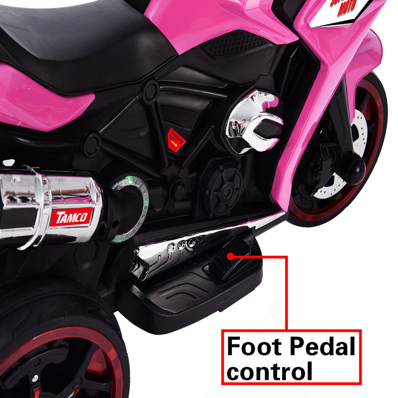 3-Wheel Kids Ride-On Motorcycle with LED Lights, Music, and Pink Screen