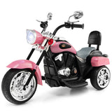 3-Wheel Pink Chopper Motorcycle for Kids with Headlight and Horn