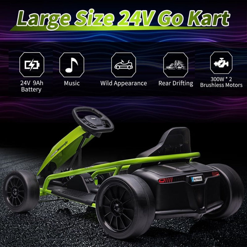 300W*2 Electric Go Kart for Kids 8-12 Years with Music and 175LBS Weight Capacity