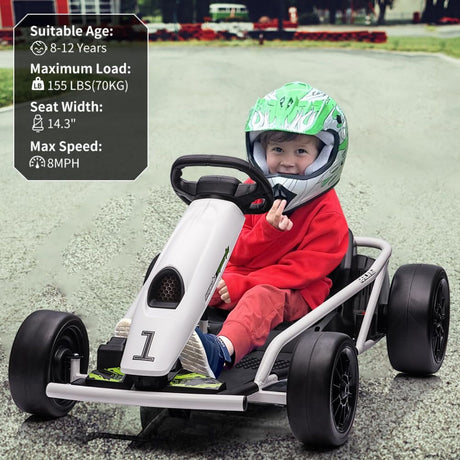 300W*2 Powerful Motors Go Kart for Kids 8-12 Years with Music and 175LBS Load Capacity