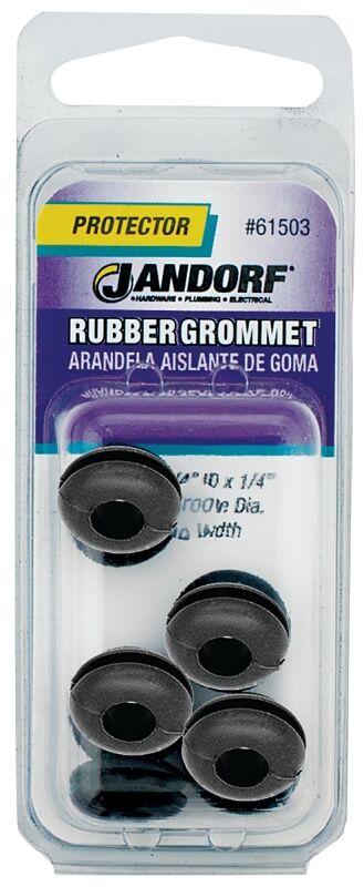Jandorf 61503 Grommet, 1/4 in ID, 9/16 in OD, Rubber, Black, 1/4 in Thick Panel Jandorf