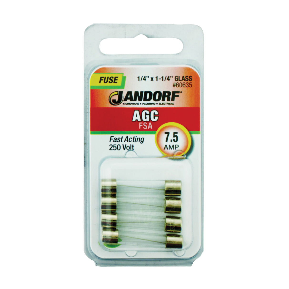 Jandorf Fast Acting 250 Volt 7.5 Amp Fuse #60635 Jandorf