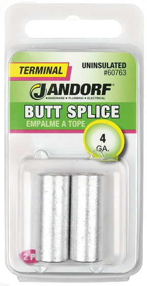 Butt Splice Connector, 4 AWG Wire, Copper Contact #60763 Jandorf