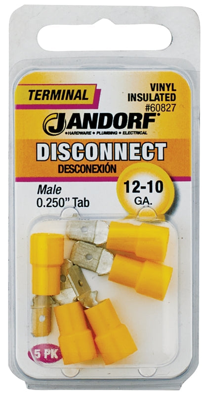Disconnect Terminal, 12 to 10 AWG Wire, Vinyl Insulation, Copper Contact, Yellow #60827 Jandorf
