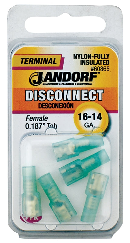 Disconnect Terminal, 16 to 14 AWG Wire, Nylon Insulation, Copper Contact, Clear #60865 Jandorf