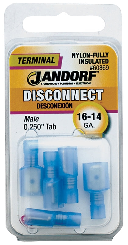 Disconnect Terminal, 16 to 14 AWG Wire, Nylon Insulation, Copper Contact, Blue #60869 Jandorf