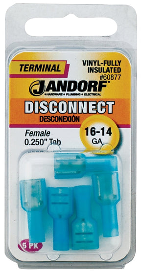 Disconnect Terminal, 16 to 14 AWG Wire, Vinyl Insulation, Copper Contact, Tin #60877 Jandorf