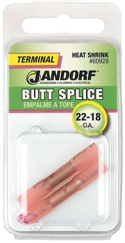 Butt Splice Connector, 22 to 18 AWG Wire, Copper Contact, Red #60932 Jandorf
