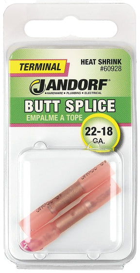 Butt Splice Connector, 22 to 18 AWG Wire, Copper Contact, Red #60932 Jandorf