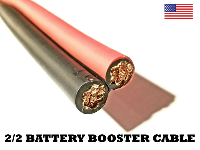 Battery Booster Jumper Cable Twin Wires Flexible Pure Copper 2 Gauge AWG Size MADE IN USA AC/DC WIRE AND SUPPLY