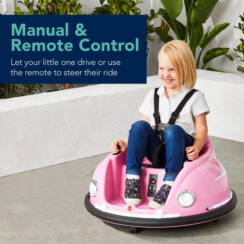360 Degree Bumper Car Toy for Kids with Remote Control, Safety Harness, and Lights