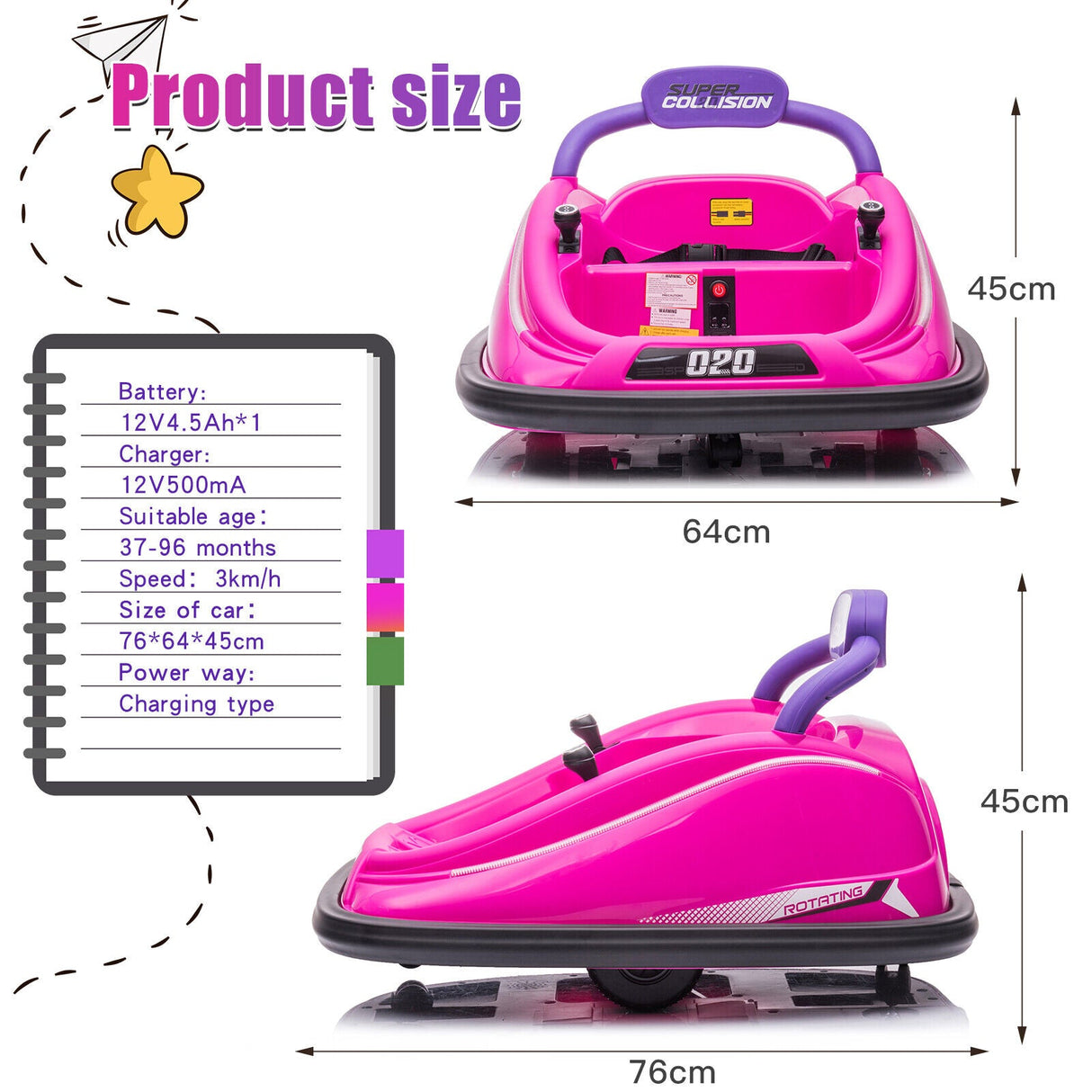 360 Degree Spin Electric Bumper Car for Kids with Remote Control - 12V Ride On Vehicle