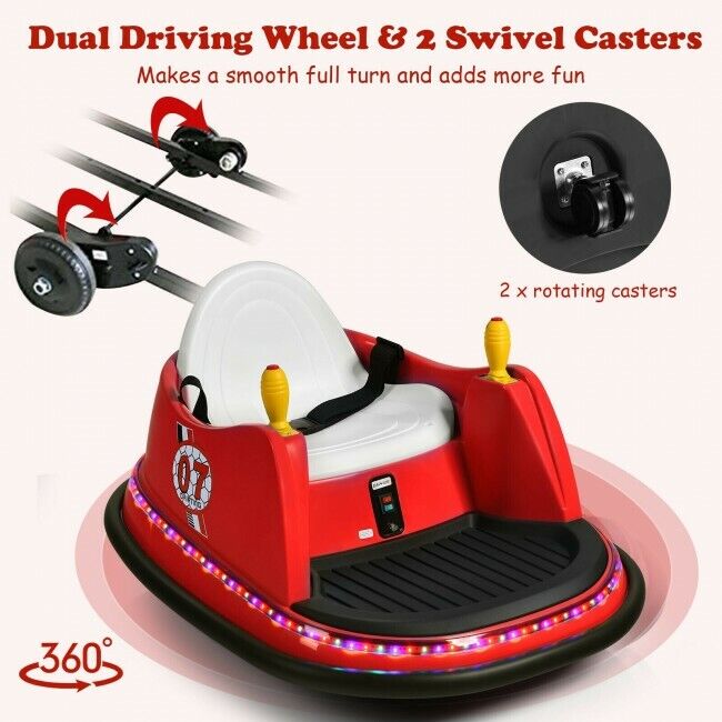 360-Degree Spin Race Bumper Car 6V Ride On with Remote Control for Kids