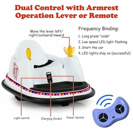 360-Degree Spin Race Bumper Car 6V Ride On with Remote Control for Kids