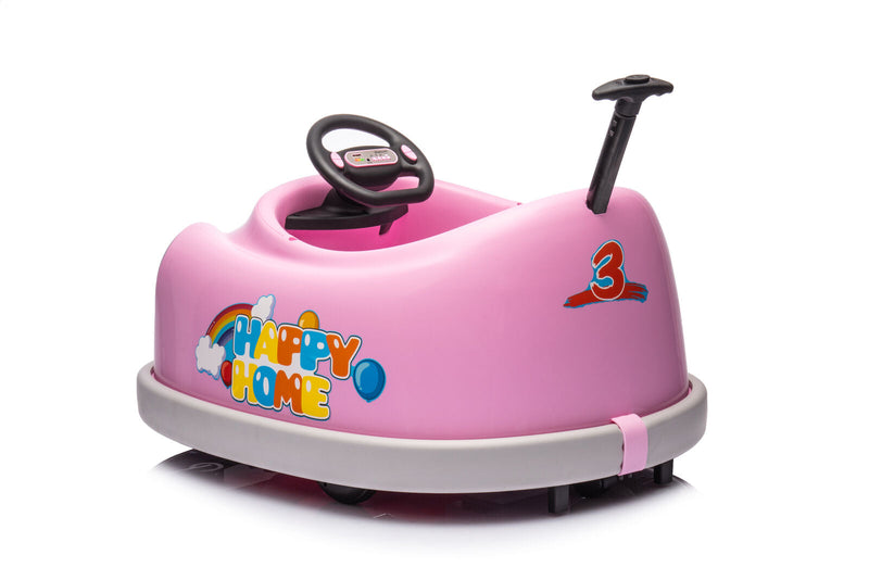 360° Pink Bumper Car Ride-On Toy with LED Remote Control for Kids (12V)