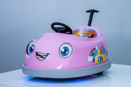 360° Pink Bumper Car Ride-On Toy with LED Remote Control for Kids (12V)