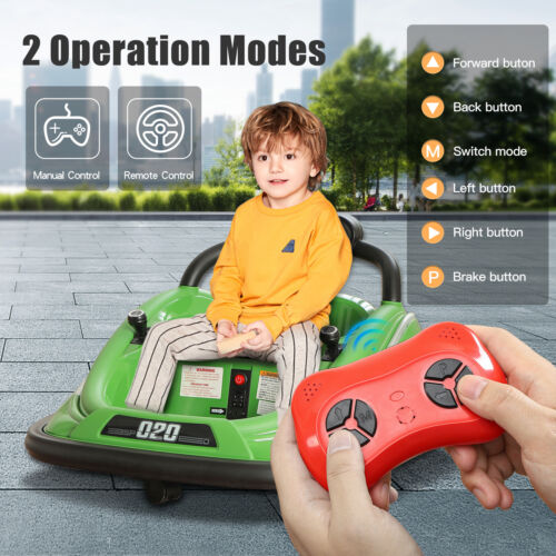 360° Rotating Green Electric Bumper Car for Kids with Remote Control