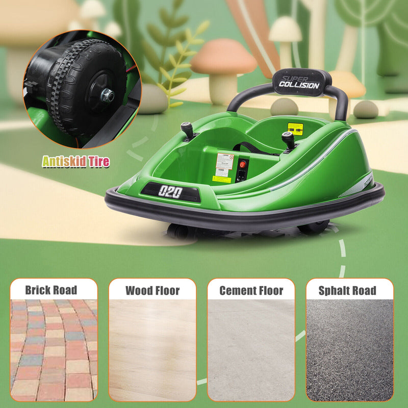 360° Rotating Green Electric Bumper Car for Kids with Remote Control
