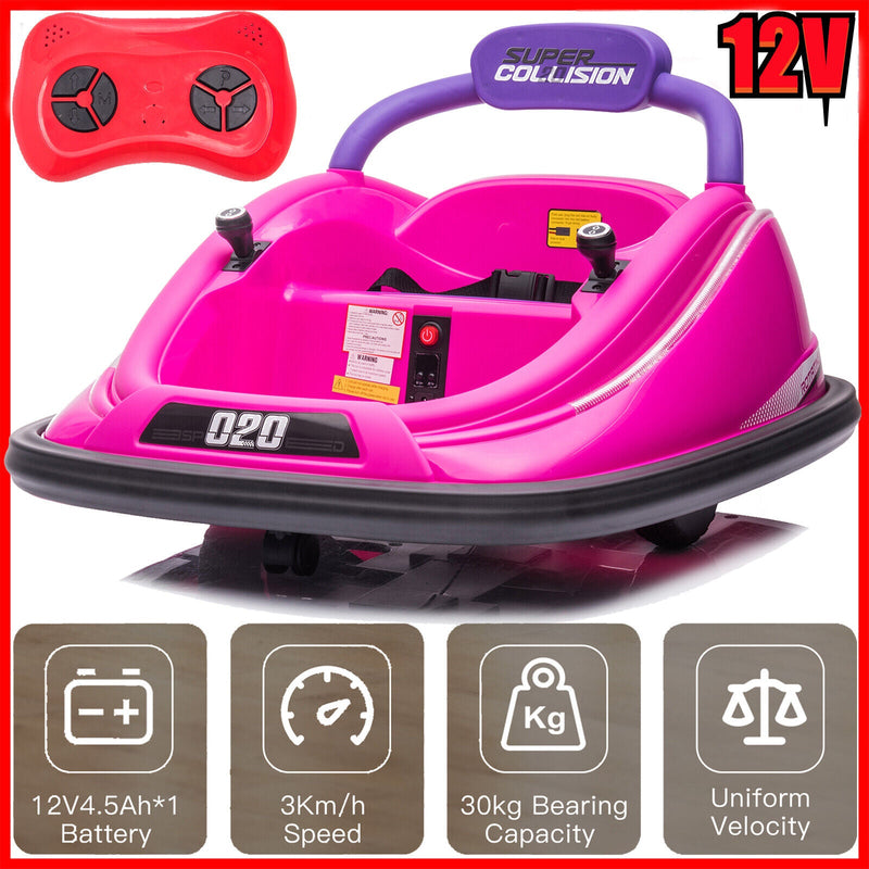 360° Rotating LED Bumper Car for Kids with Twin Motors and Parental Remote Control
