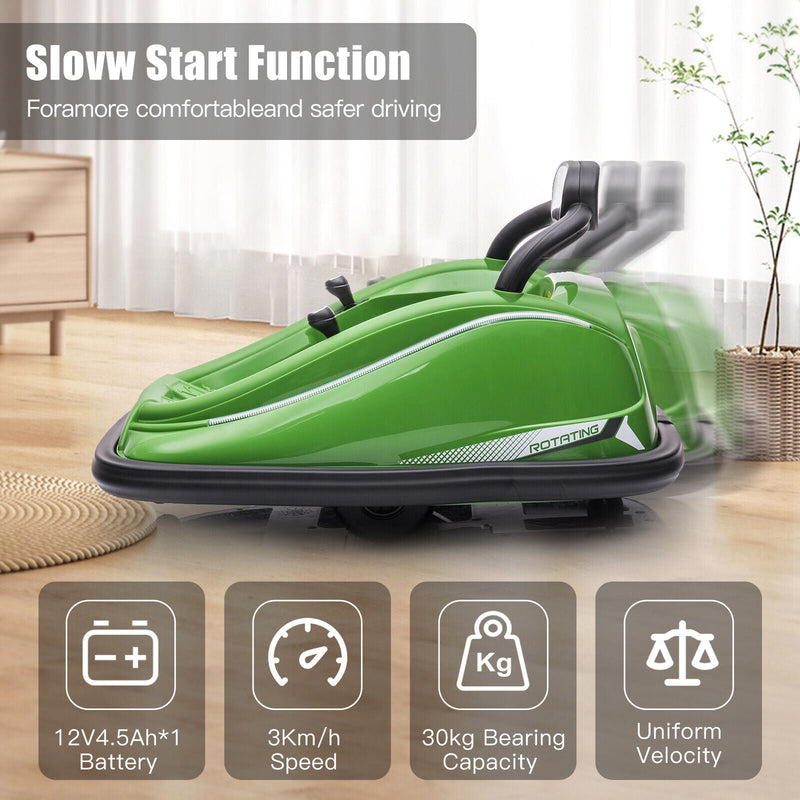 360° Rotating LED Bumper Car for Kids with Twin Motors and Parental Remote Control