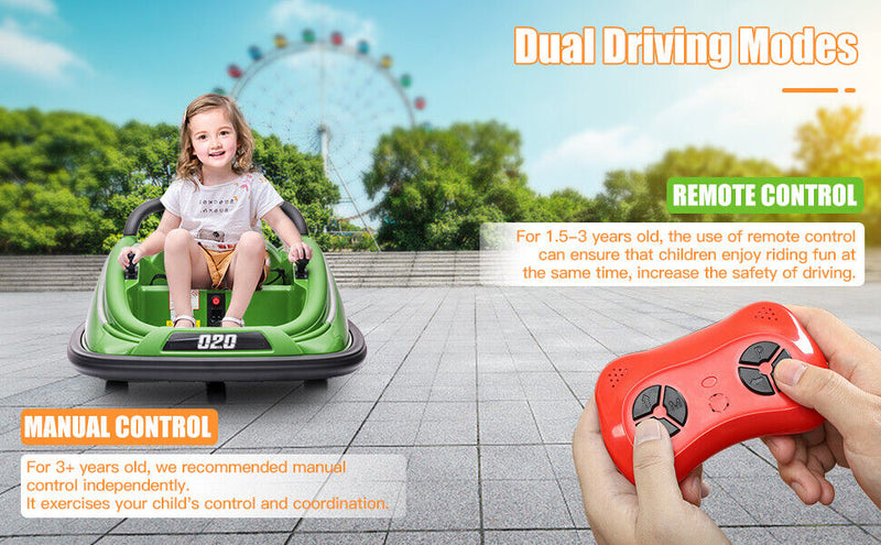 360° Spin Electric Bumper Car for Kids & Toddlers with Remote Control - 2 Modes, 12V Power