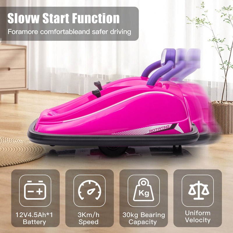 360° Rotating LED Bumper Car for Kids with Twin Motors and Parental Remote Control