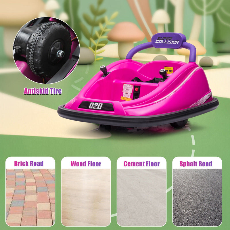 360° Rotating LED Bumper Car for Kids with Twin Motors and Parental Remote Control