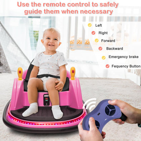 360 Spin Electric Bumper Car for Kids with LED Lights - 6V Battery Powered